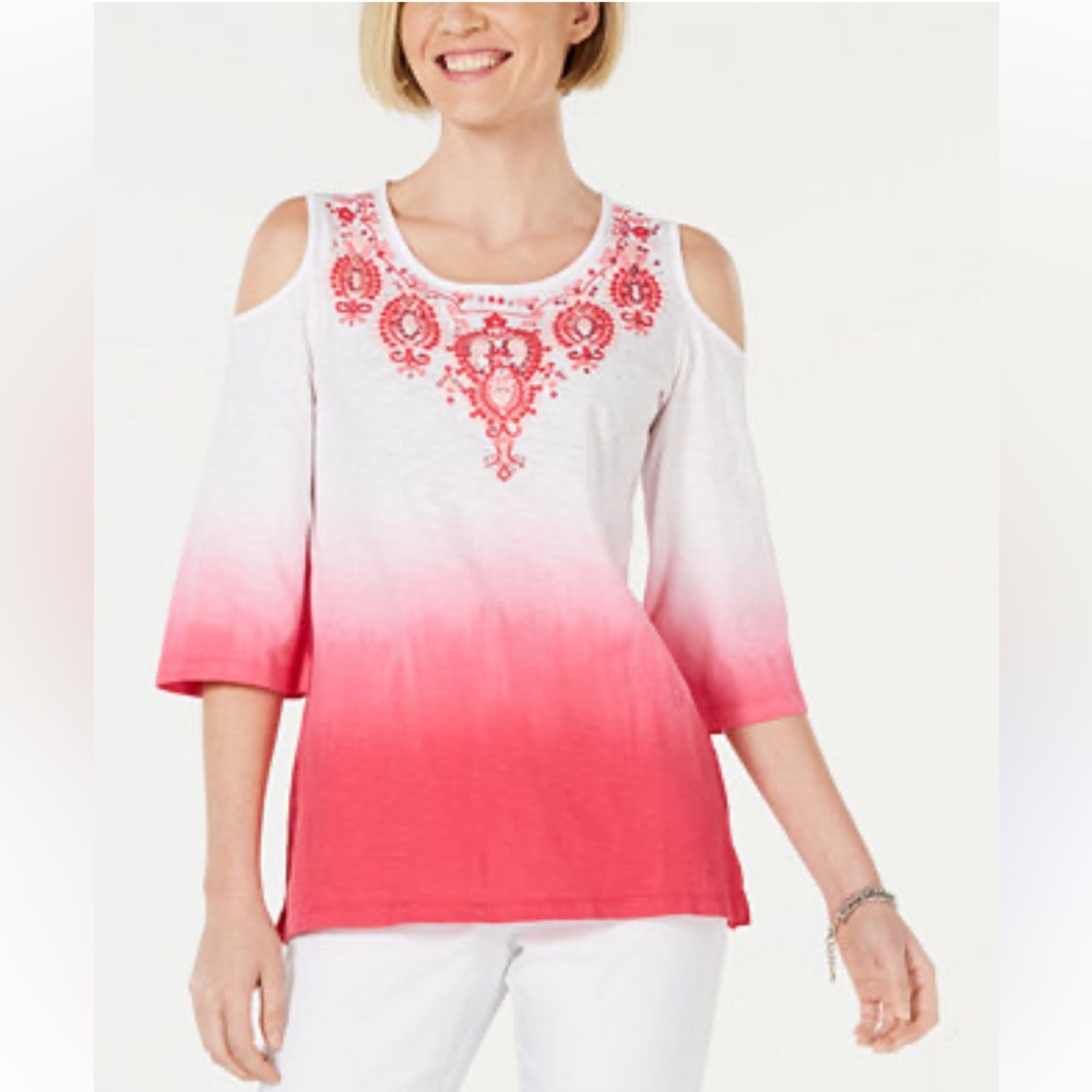 JM Collection Ombre Cold Shoulder Top. Size S (417)